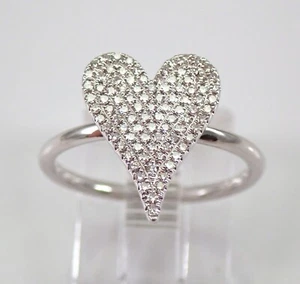 Anillo Corazón Racimo Diamantes Oro Blanco 14K Mano Derecha Cóctel Moderno Talla 5.25 - Imagen 1 de 7