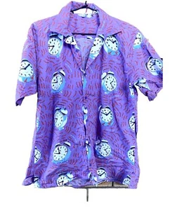 Dr Karl Iconic Stop Revive Survive Clock Button Up Party Shirt Purple Radio JJJ - Picture 1 of 8