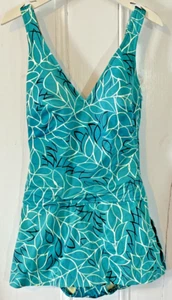 VTG Roxanne Perfection Fit Skirted Bathing Suit Blue Teal Floral 12/34 B Cup - Picture 1 of 20