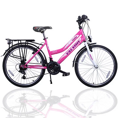 24 ZOLL KINDERFAHRRAD 21 GANG 24" KINDER FAHRRAD PINK-WEISS MIT BELEUCHTUNG 610R - Bild 1 von 4