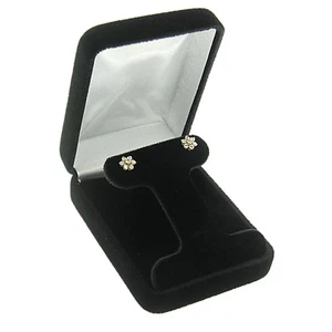 Black Velvet T-Shape Stud Earring Box Display Jewelry Gift Boxes Classic 1 Dozen - Picture 1 of 5