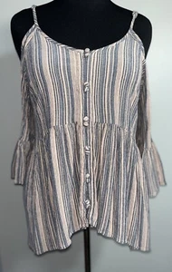 Top donna En Creme taglia L multicolore spalle fredde bottoni manica a campana blusa - Foto 1 di 7