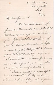 AMERICAN LAWYER SIMON STEVENS 1884 Autograph Letter to GENERAL HORATIO WRIGHT - Foto 1 di 2