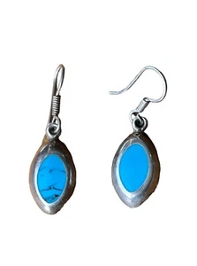 Pendientes colgantes ovalados turquesa plata de ley 925 1,5 pulgadas 9,44 gramos [03h] - Imagen 1 de 10