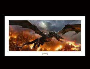 Weta Smaug Over Laketown Art Print by Gus Hunter 24X11 The Hobbit LOTR - Picture 1 of 1