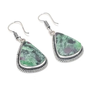Ruby Zoisite Gemstone Handmade 925 Sterling silver Earring Size 1.50'' - Picture 1 of 1