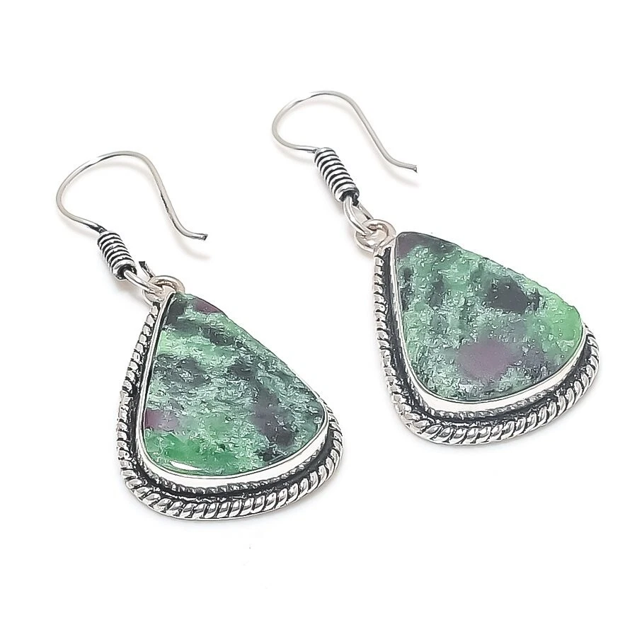Ruby Zoisite Gemstone Handmade 925 Sterling silver Earring Size 1.50'' - Image 1 of 1