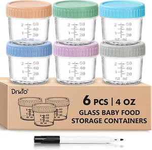 6 Pack Glass Baby Food Storage Containers - 4 Oz Jars with Lids - Picture 1 of 12
