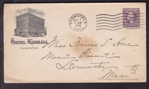 ADVERTISING - HOTEL KIMBALL 1919, SPRINGFIELF, MASS. - Picture 1 of 2