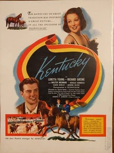 1939 Vintage Kentucky Film Flyer Ad.  Loretta Young, Richard Greene - Bild 1 von 1