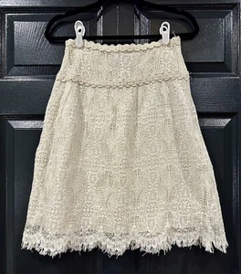 Anthropologie Yoana Baraschi 2 Cream Floral Crochet Lace Skirt Boho Bridal - Picture 1 of 6