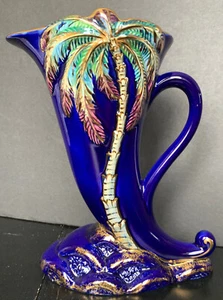 Vintage Beswick 1270 Sapphire Blue Palm Tree Pitcher Ewer Or Vase - Picture 1 of 8