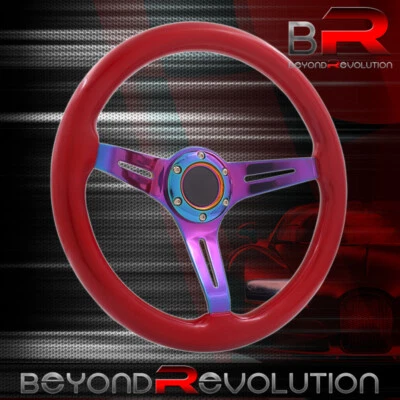 Volante de acero ligero de 3 radios Neo Deep Dish de madera roja 350 mm + botón Foto 1 de 4