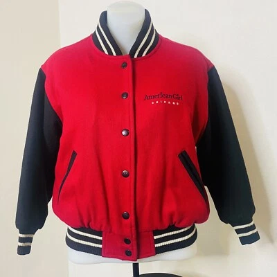 Chaqueta Universitaria American Girl Place Juvenil Pequeña Abrigo de Lana Chicago Bolsillos a Presión Foto 1 de 4