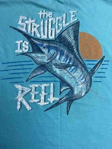 Magellan Outdoors Blue T-Shirt Small Struggle is Reel Swordfish Marlin Funny A56 - Picture 1 of 7