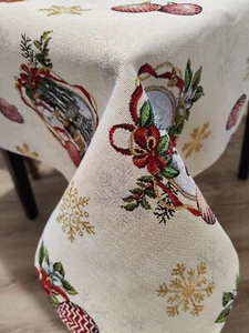 Christmas Tablecloth Tapestry Fabric Tablecloths with Golden Threads Xmas Snowma - Picture 1 of 6