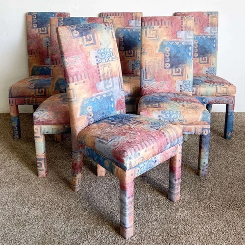 Postmodern Multi Colored Parsons Dining Chairs - Set of 6 Cover