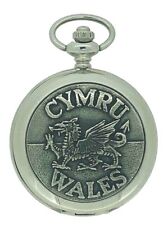 New Solid Pewter Front Wales Cymru Quartz Pocket Watch And Chain By WESTIME