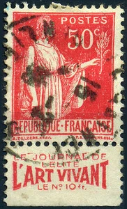 FRANCE TIMBRE PUB L'ART VIVANT SUR TYPE PAIX N°283 AVEC OBLITÉRATION - Picture 1 of 1
