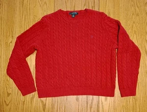 Lauren Ralph Lauren Cable Knit Sweater Red Cotton Classic Fit Size L - Picture 1 of 9