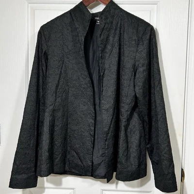 Chaqueta Blazer Cárdigan Top Para Mujer Eileen Fisher Negra Bordada Seda Mediana Foto 1 de 4