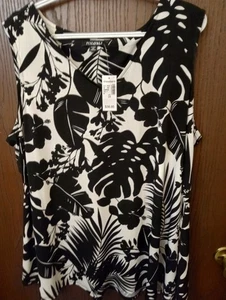 Roz & Ali - schönes schwarz-weißes Tanktop mit V-Ausschnitt - Poly/Elasthan - Größe 2X - neu - Bild 1 von 6