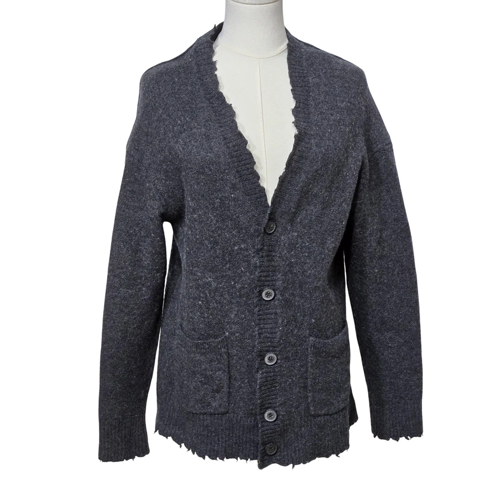 AllSaints 毛衣女式小号灰色 100% 羊毛复古开衫纽扣口袋 — 第 1/4 张图片