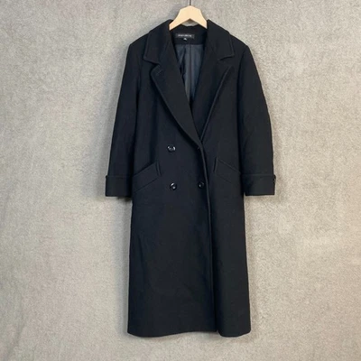 VTG Donnybrook Womens Black 100% Wool Over Coat Size 8 Petite Long Shawl Collar - Image 1 of 4