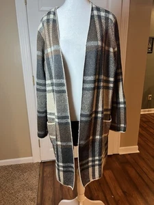 Nine West Damen braun schwarz beige kariert vorne offen Long Cardigan Jacke Gr. XXL - Bild 1 von 6
