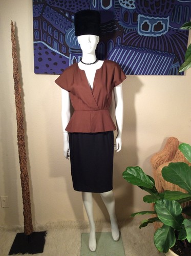 Abito CD De Christian Dior Robes Du Soir vintage marrone nero peplo taglia 6