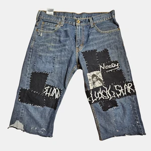 Levi's 569 Loose Straight Denim Shorts Jorts 32 Patchwork Reworked Punk Skater - Picture 1 of 13