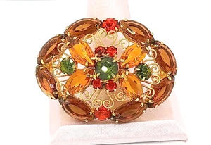 Broche vintage JULIANA ¡FABULOSO! Naranjas, Verdes forma ovalada con piedras deslumbrantes - Imagen 1 de 9