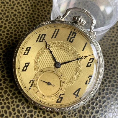 1926 BALL Commercial Standard 12S 19 Jewels 14K White Gold Filled Pocket Watch - Image 1 of 4