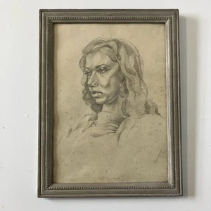 Vintage Pencil Drawing Portrait ‘Mexican Girl’ by Louis E Freeman Framed Artwork - Picture 1 of 7