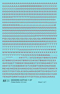 K4 HO Scale Water Slide Decals Red 1/8 Inch Modern Gothic Letter Number Alphabet - Picture 1 of 1