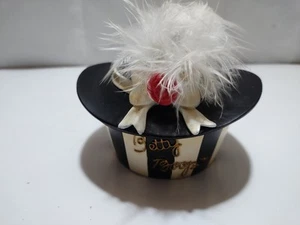 Betty Boop Feathered GLAMOUR HAT Trinket, Treasure Box Stripes Rose Black White - Picture 1 of 10