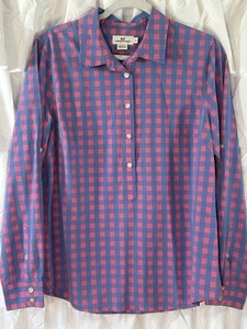 Vineyard Vines Blyden Button-Down-Tunika Damen 12 blau rosa kariert Langarm - Bild 1 von 5