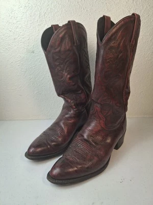 Vintage J. Chisholm Leather Cowboy Western Boots, Men's 11 D Burgundy - Image 1 of 4