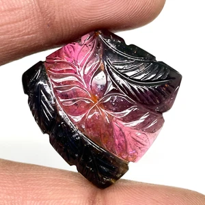 52.65 Cts Natural Carved Tourmaline 31x31mm Bi Color Loose Untreated Gemstone - Picture 1 of 11