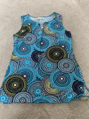 Dress Barn Women’s Sleeveless Tank Stretch Blue Circles Patterned Size Petite M - Image 1 of 4