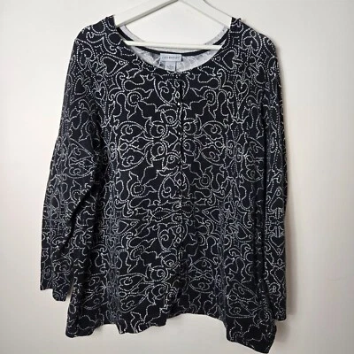 Cárdigan Suéter Catherines Talla 1X Negro Blanco Algodón Botón Manga Larga Foto 1 de 4