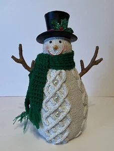 Adorable Knitted Look Resin Snowman With Scarf 11 1/2” Tall X 8” Wide - Picture 1 of 4