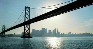 View of the San Francisco Skyline Postcard City View Behind Bridge Oversized - Bild 1 von 2