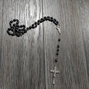 Vtg Sterling Silver Rosary Signed Credo In Deum Italy W Black Beads 18 in Long - Picture 1 of 11