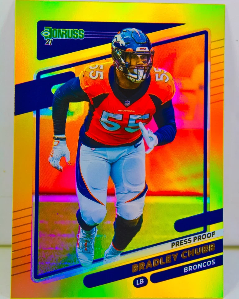 Bradley Chubb 2021 Donruss Football Gold Holo Press Proof SP Refractor Card #182 - Image 1 of 3