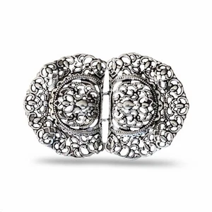 auffallende silberfarben glänzend Dirndl Schliesse Metall 80mmx50mm zum Annähen - Bild 1 von 4