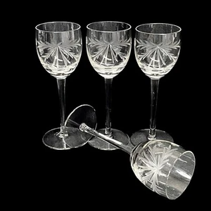 4 Toscany Crystal Wine Blown Glass Etched Ribbon Swag Flowers Romania 7 1/2 Inch - Picture 1 of 10