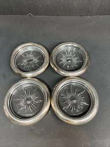Lote de 4 posavasos de cristal corte Starburst placa de plata Leonard ITALIA - Imagen 1 de 5