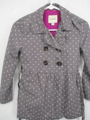 Cherokee Girl Coat Medium Gray Double Breasted Polka Dot Tie Waist Pocket Jacket - Image 1 of 4