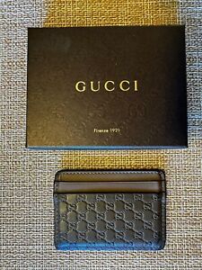GUCCI Guccissima Brown Leather Card Case Card Holder With Box